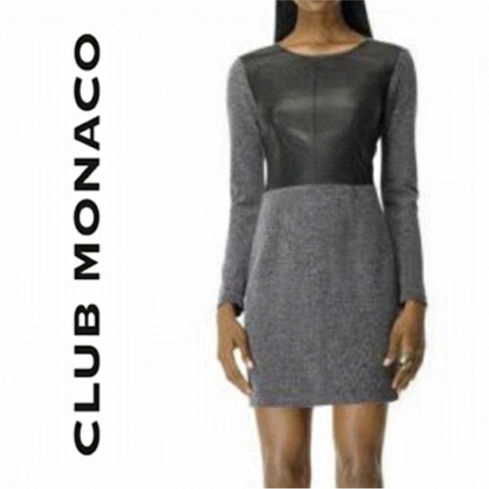 Club MONACO leather and tweed dress black grey 4